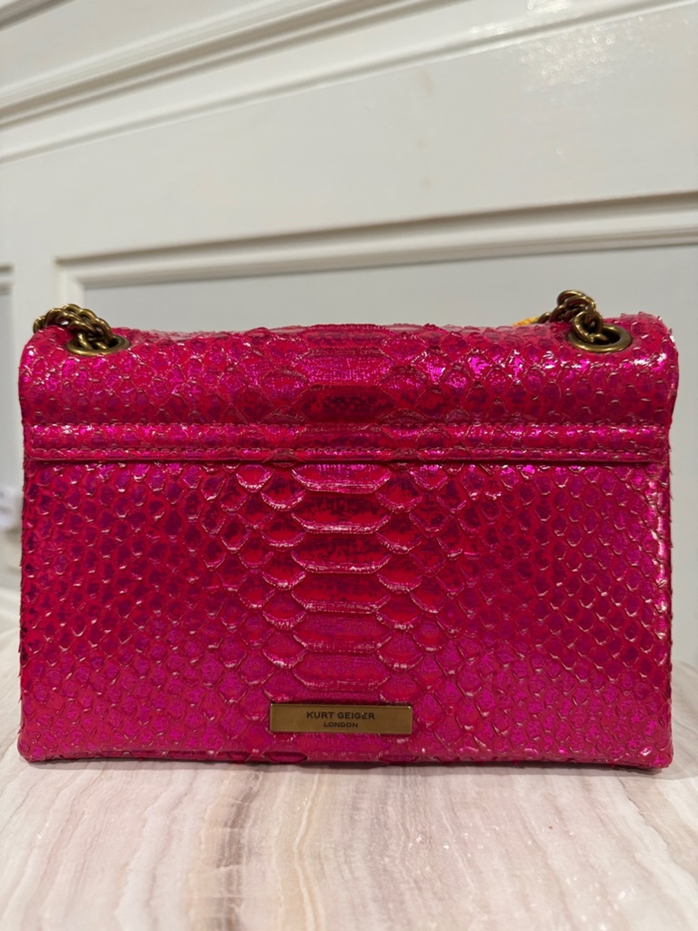 Kurt Geiger Bag Kensington Snake Embossed Sample Sale Pink Textured Crossbody - Picture 9 of 17